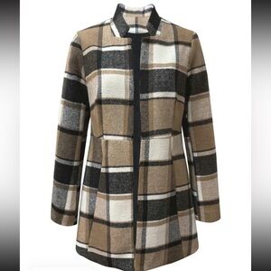 Plaid Women's Jacket in Black, Brown, and White